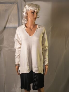 Ellen Tracy Cream Sweater Black Pleated Dress NWT Size Large